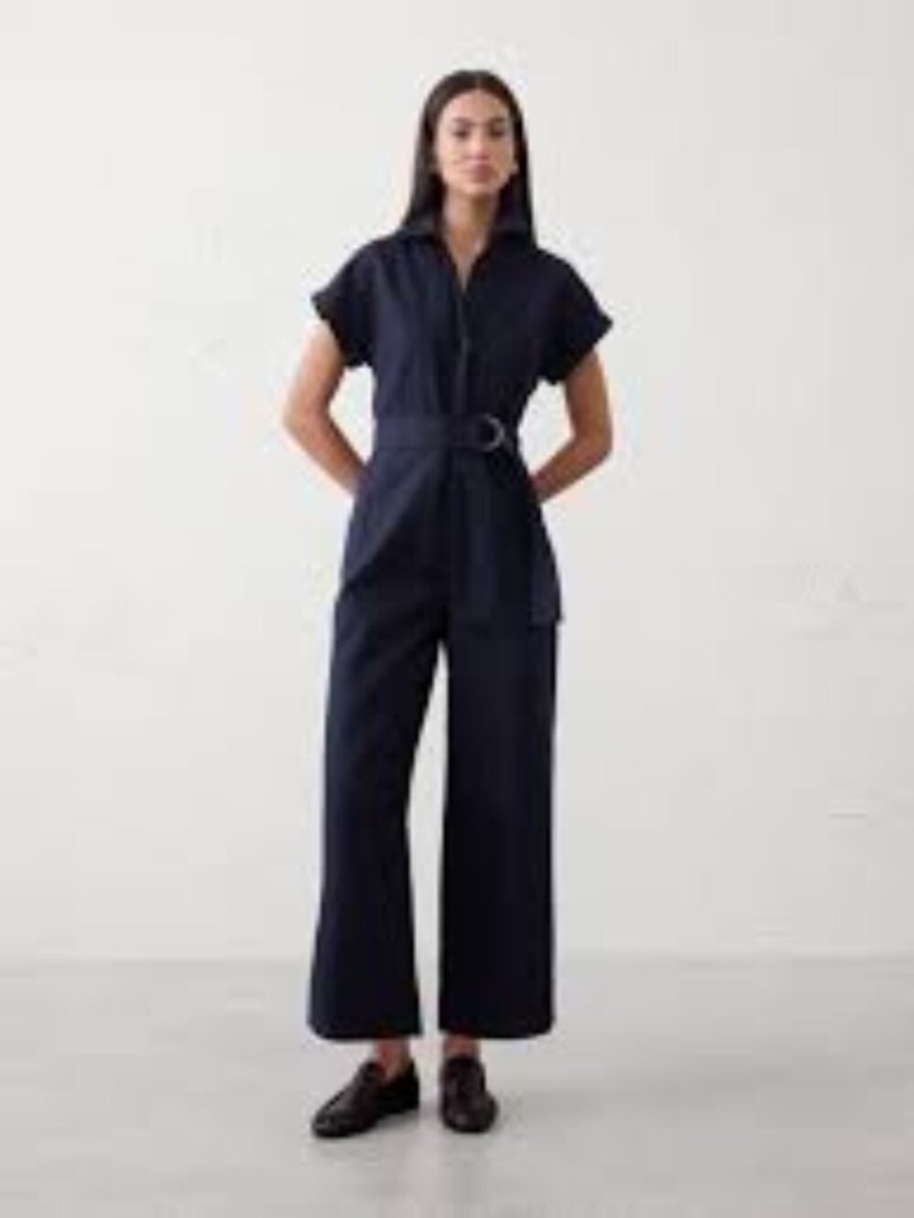 Banana Republic Factory Linen-Blend Belted Jumpsuit Navy NWT Medium